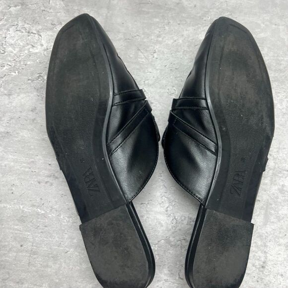 Zara Black Leather Embellished Metallic Slip-On Mule Flat Loafers Womens Size 39 - Picture 6 of 8